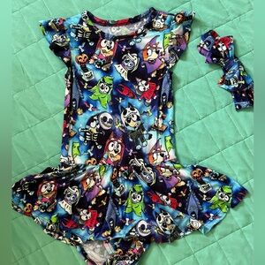 Bluey bamboo Print Dress with Matching Headband